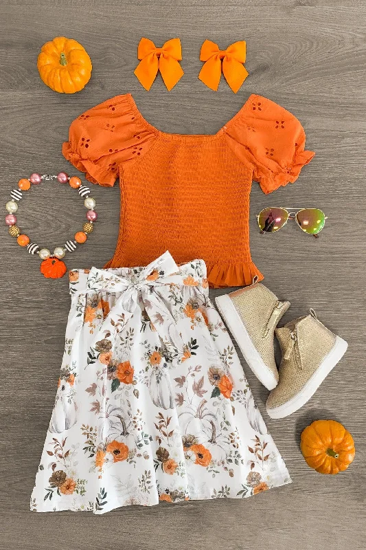 Autumn Floral Pumpkin Skirt Set