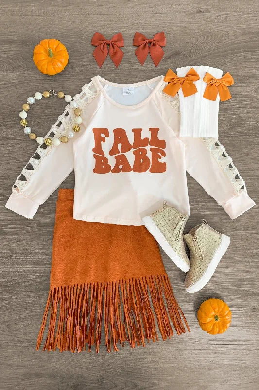 "Fall Babe" Rust Suede Fringe Skirt Set