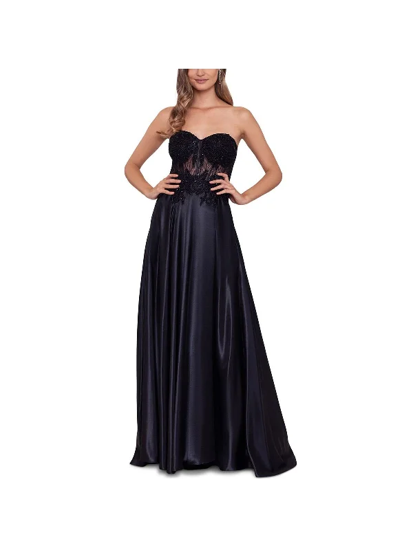 Juniors Womens Illusion Maxi Evening Dress