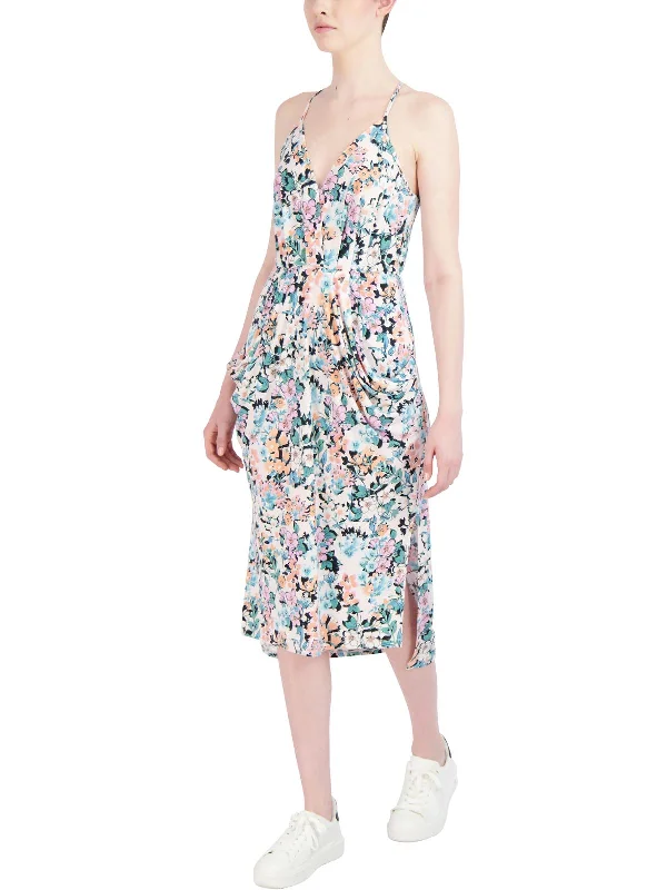 Womens Floral Print Calf Midi Dress