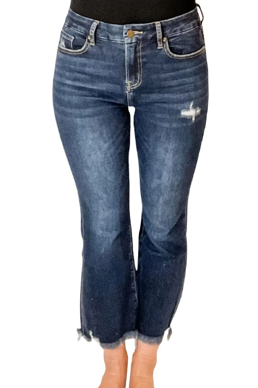 High Rise Crop Flare Jeans In Dark Wash