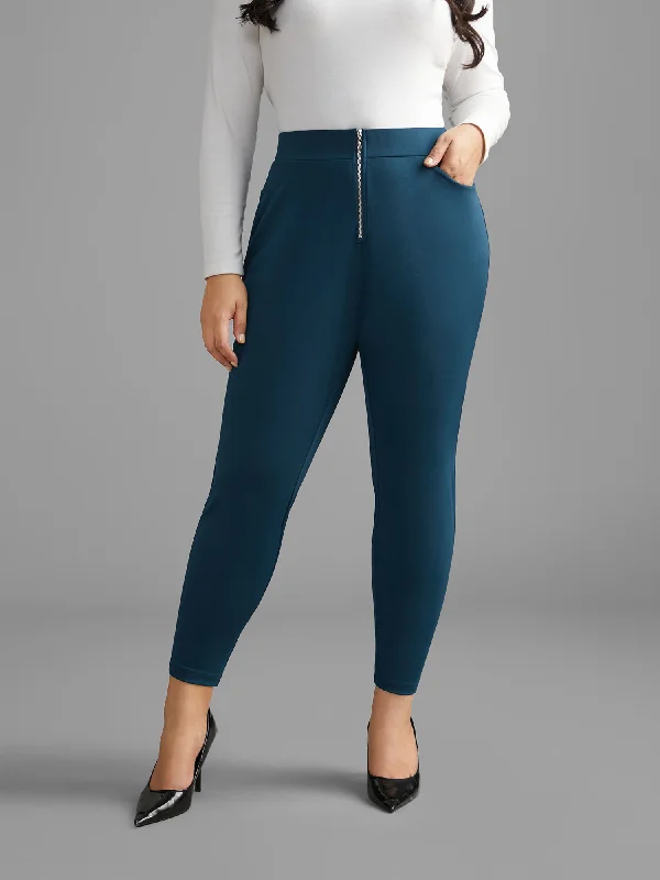 Mid Rise Zipper Detail Skinny Pants