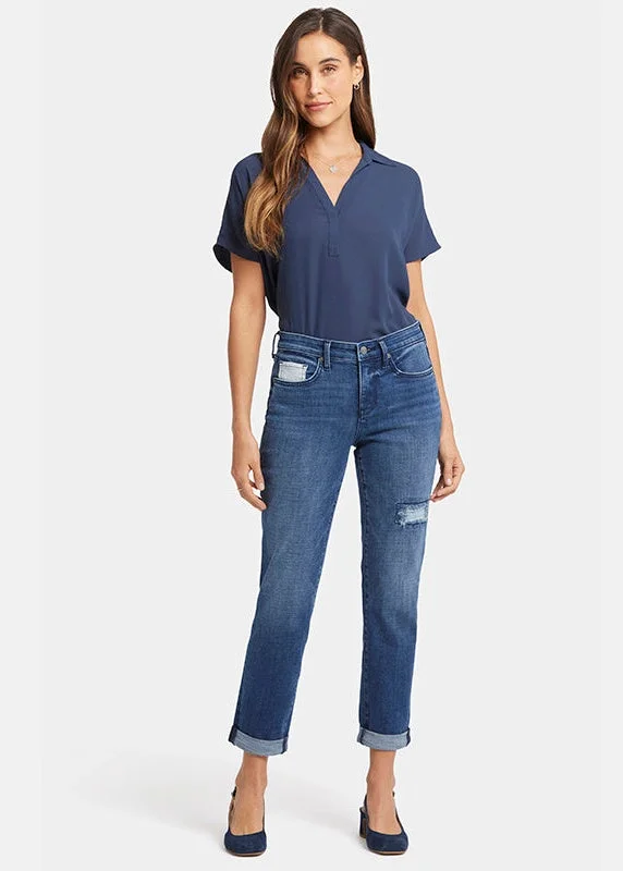 NYDJ - Margot Girlfriend Jeans with Striped Patch - Moonlight