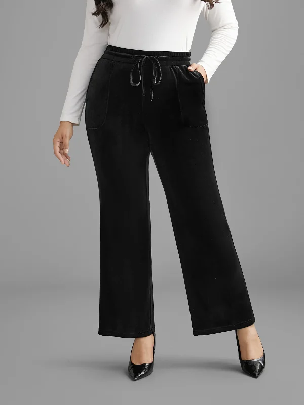 Solid Drawstring Elastic Waist Bootcut Pants