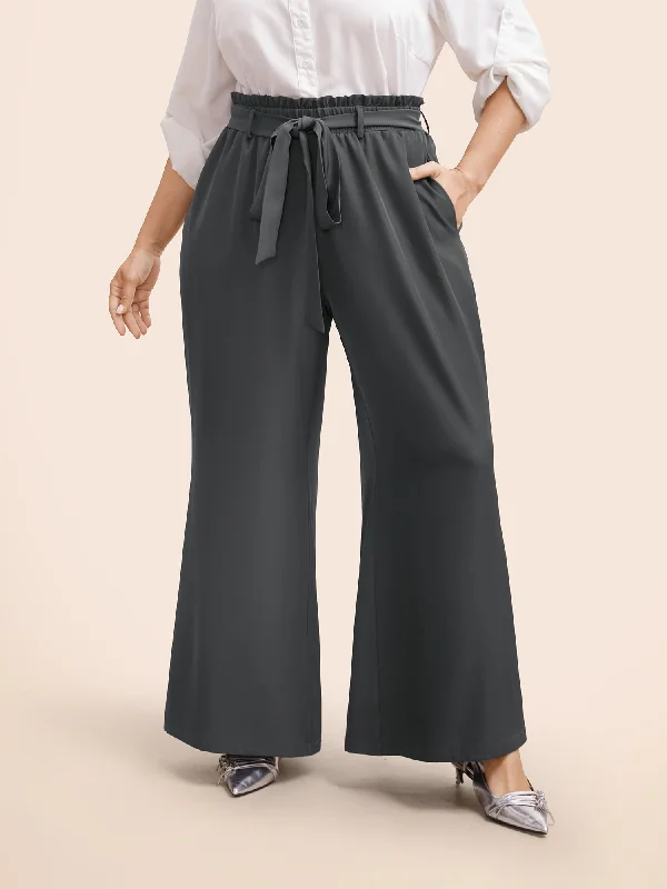 Solid Tie Knot Paperbag Waist Pants