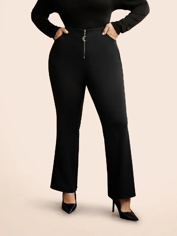 Stretchy Moon Shaped Zipper Flare Pants