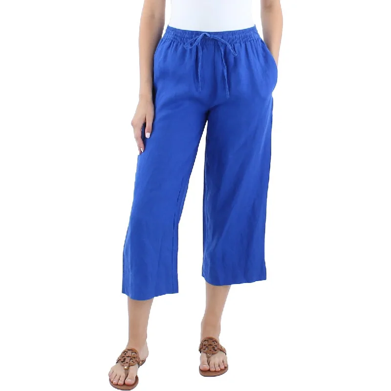 Womens Linen Pull On Straight Leg Pants