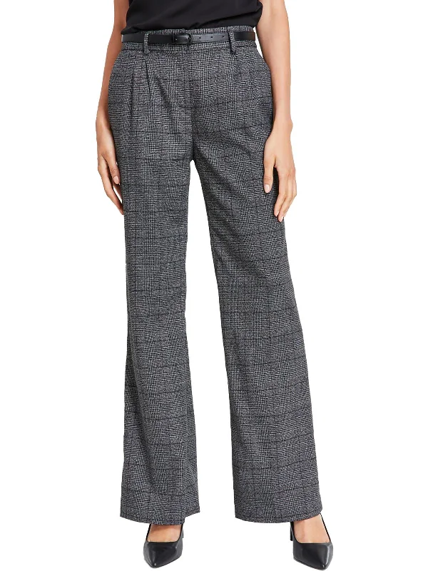 Womens Pleated Glen Plaid Wide Leg Pants